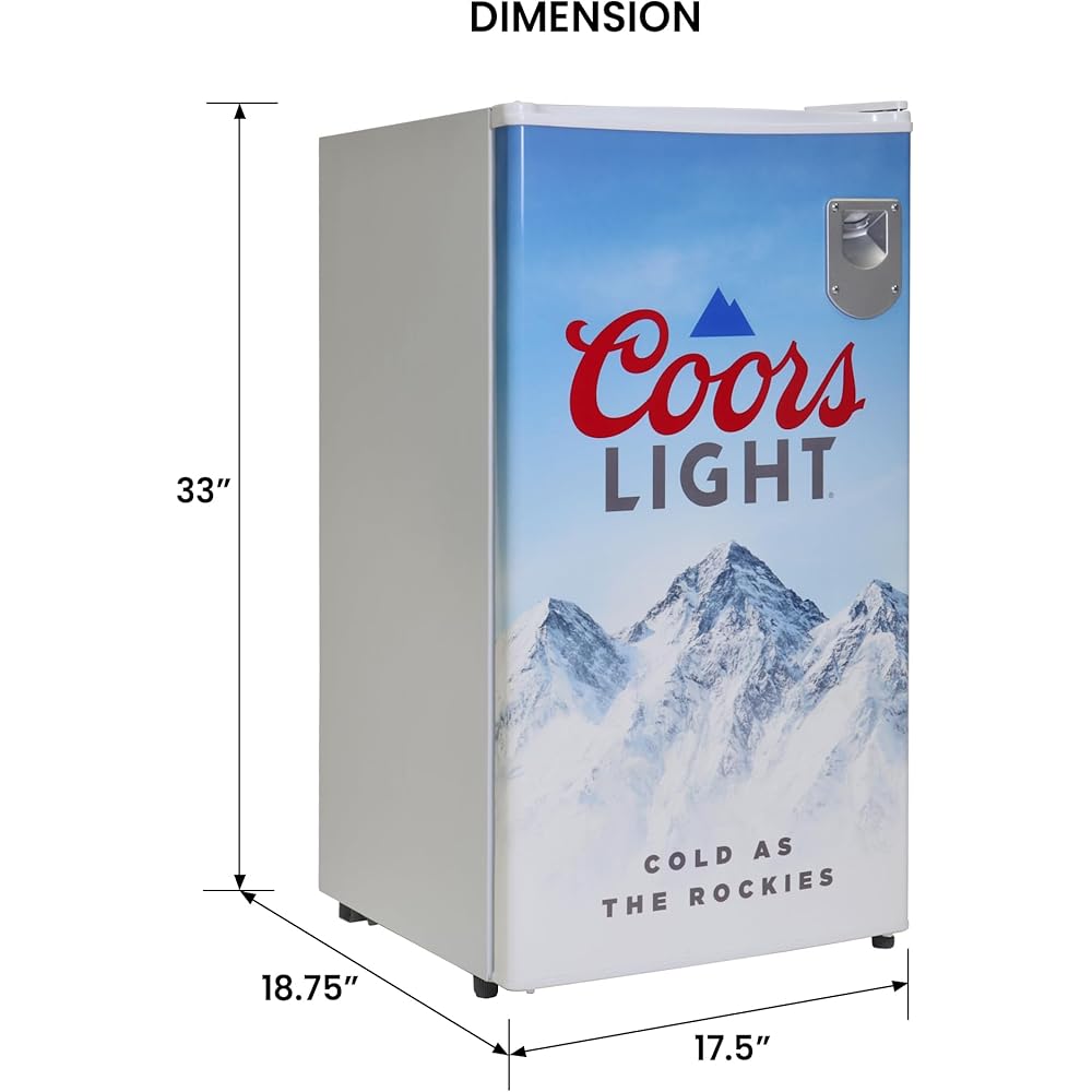 Coors Light Refrigerator Mini Fridge For Kitchen, Bedroom, Office, Dorms, Cuarto, Cool Storage For Wine, Drink, Beverages, Compact Free Standing, Neveras Pequeñpara, 3.2 Cubic Feet Capacity, White