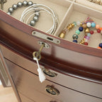 Alveare Home North Locking 7-Drawer Jewelry Armoire – Spacious Organizer with Mirror, Necklace Hooks &amp; Anti-Tarnish Lining, Cherry