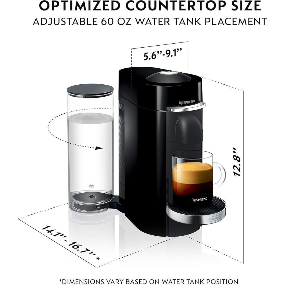 Nespresso VertuoPlus Deluxe Coffee and Espresso Machine Bundle with Aeroccino Milk Frother by De'Longhi, Black