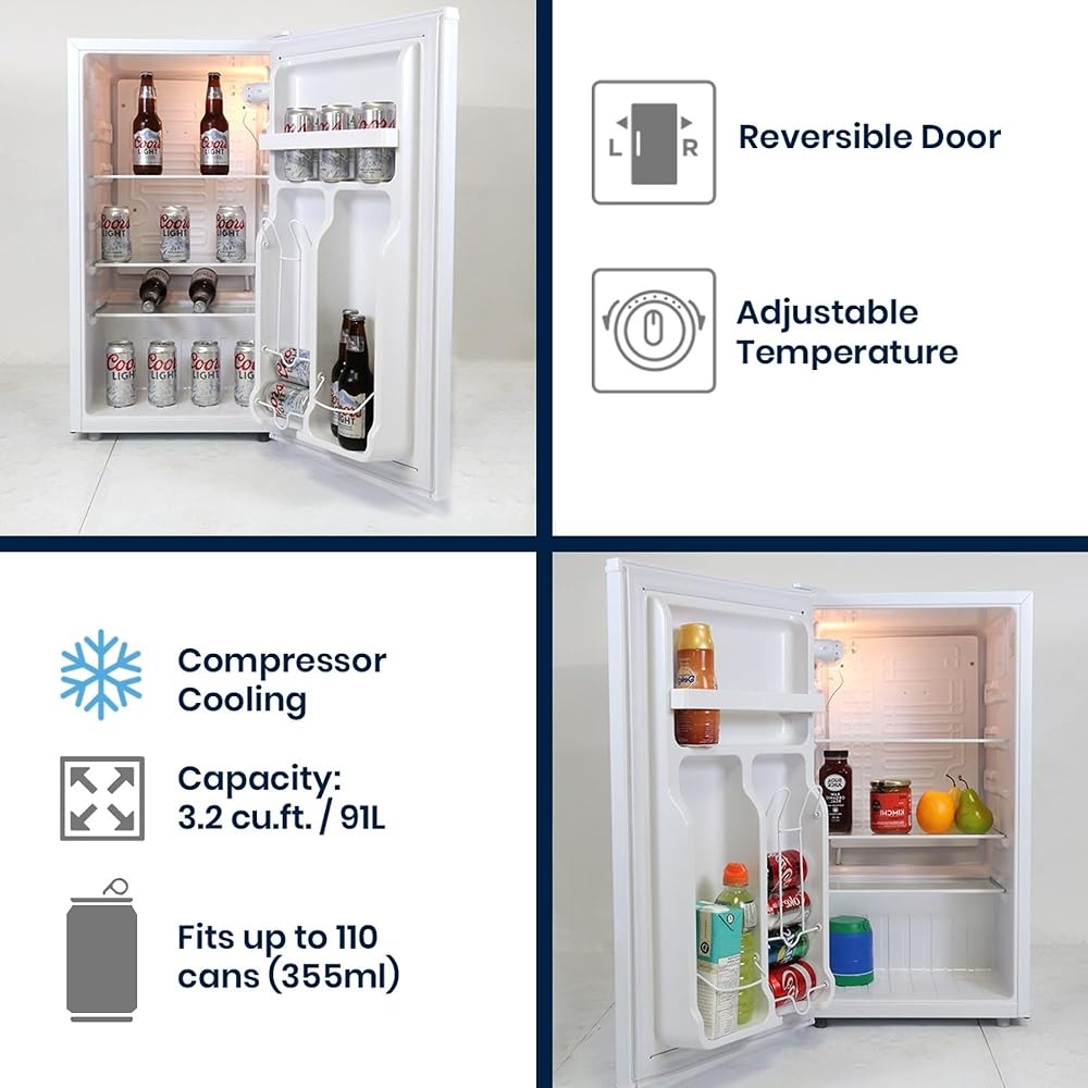 Coors Light Refrigerator Mini Fridge For Kitchen, Bedroom, Office, Dorms, Cuarto, Cool Storage For Wine, Drink, Beverages, Compact Free Standing, Neveras Pequeñpara, 3.2 Cubic Feet Capacity, White