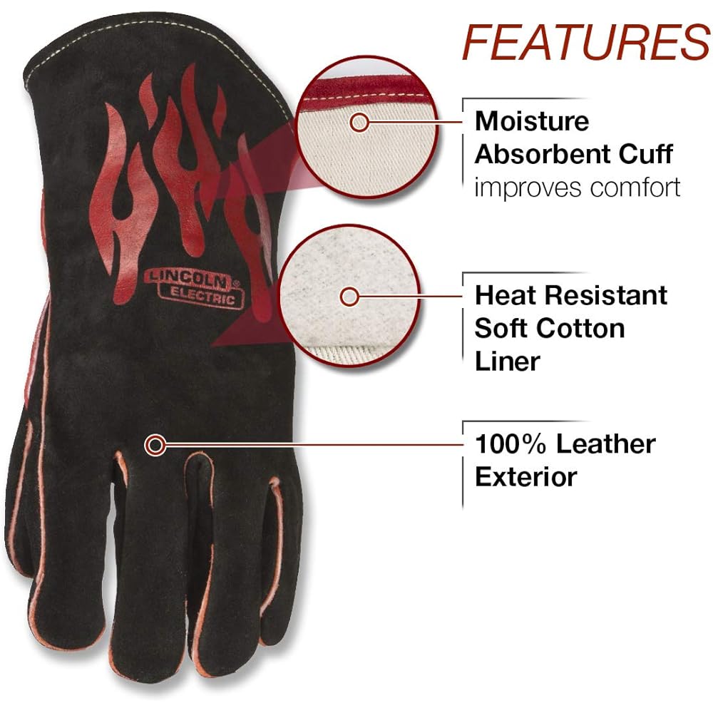 Hobart 770890 Auto-Darkening Welding Helmet &amp; Lincoln Electric Traditional MIG/Stick Welding Gloves | 14" Lined Leather | Kevlar Stitching | K2979-ALL