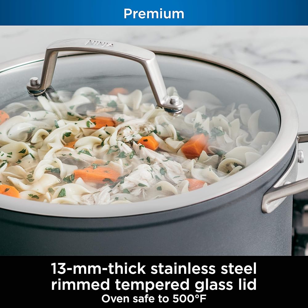 Ninja Foodi NeverStick Professional Hard-Anodized 4-Quart Sauté Pan with Glass Lid, Nonstick, Durable &amp; Oven Safe to 500°F, Salt Grey, C30140