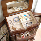 Hives and Honey Noel Standing Jewelry Armoire Cabinet, Locking Organizer with Flip Top Mirror, 2 Side Doors, 7 Drawers, Jewelry Chest for Necklaces, Earrings, Bracelets, Walnut