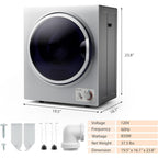 COSTWAY GT-10222US-SL-FPCY, 110V Electric Portable Clothes Stainless Steel Tub, Panel Downside Easy Control for 4 Automatic Drying Mode Compact Laundry Dryer, Silver