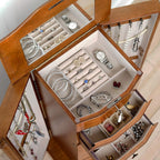 Hives and Honey Angelique Standing Jewelry Armoire, Locking Jewelry Cabinet, 7 Drawers, Necklace Hooks, Mirror, Secure Storage, Dual-Sided Doors, Handcrafted Antique Finish, Elegant Organizer, Walnut