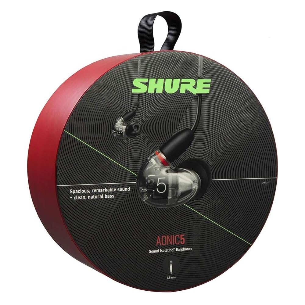 Shure AONIC 5 Wired Sound Isolating Earbuds, High Definition Sound + Natural Bass, Three Drivers, Secure in-Ear Fit, Detachable Cable, Durable Quality, Compatible with Apple &amp; Android Devices Clear