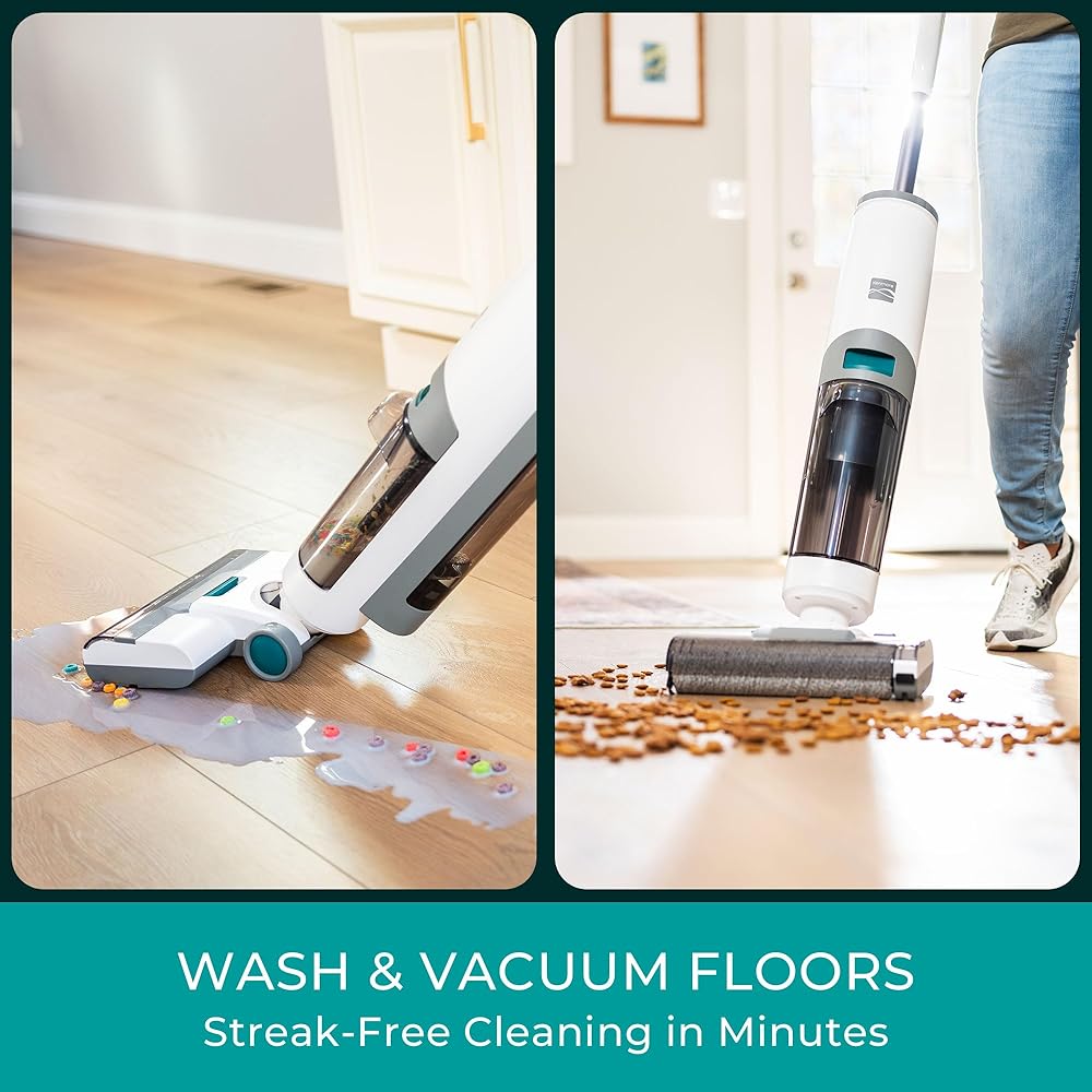 Kenmore HF5010 AquaLite 3-in-1 Cordless Wet Dry Vacuum Hard Floor Cleaner with Automatic Air-Drying, 35mins Runtime &amp; One Edge Self-Cleaning Mop for Multi-Surface and Messes