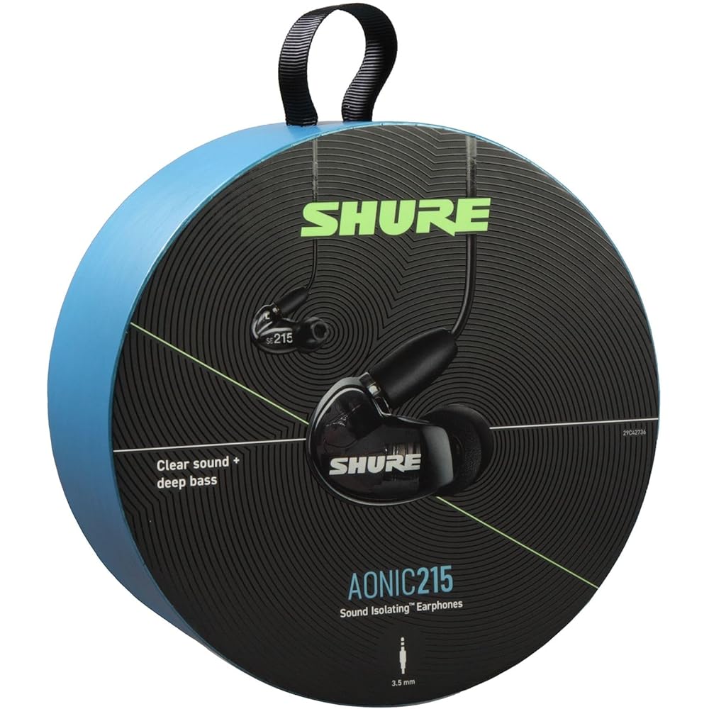 Shure AONIC 215 Wired Sound Isolating Earbuds, Clear Sound, Single Driver, Secure in-Ear Fit, Detachable Cable, Durable Quality, Compatible with Apple &amp; Android Devices Black