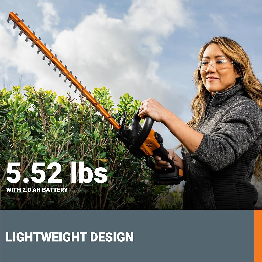 WORX WG261 22" 20V Cordless Hedge Trimmer, Battery &amp; Charger Included