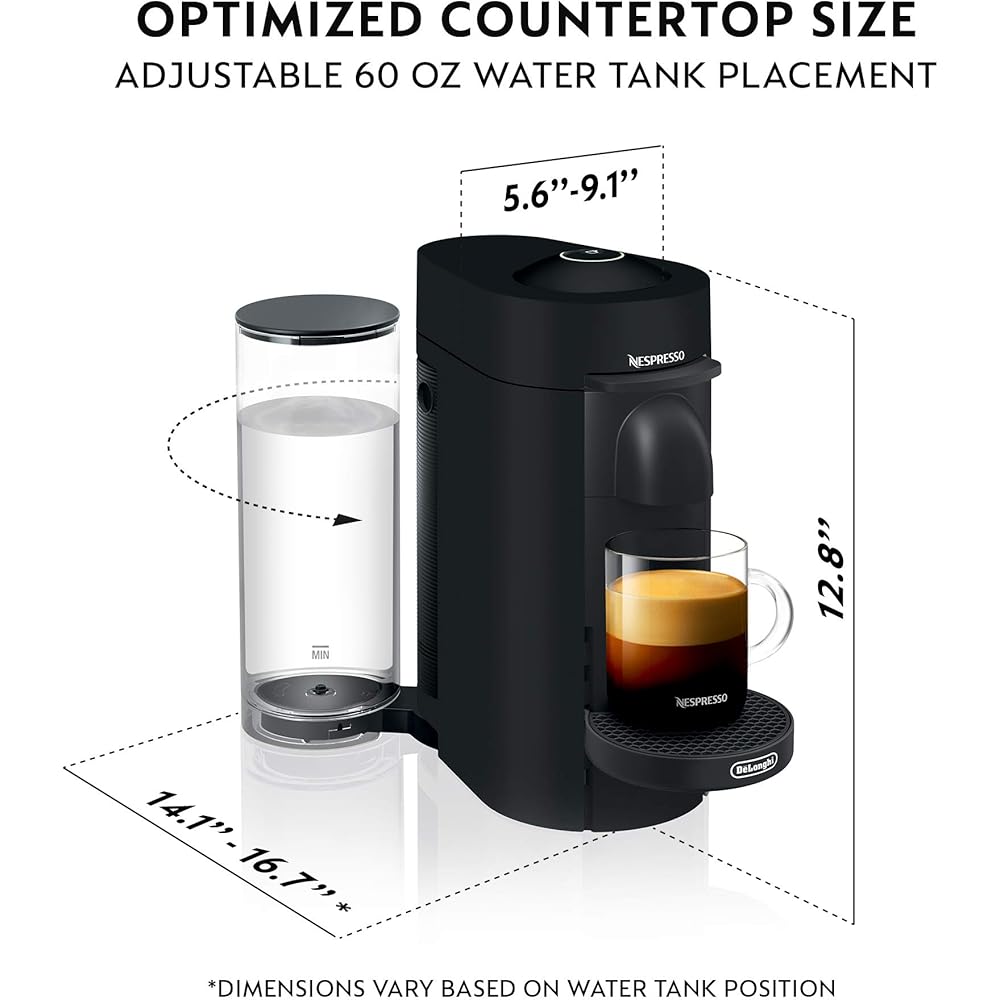Nespresso Vertuo Plus Deluxe Coffee and Espresso Maker by De'Longhi, Matte Black with Aeroccino Milk Frother