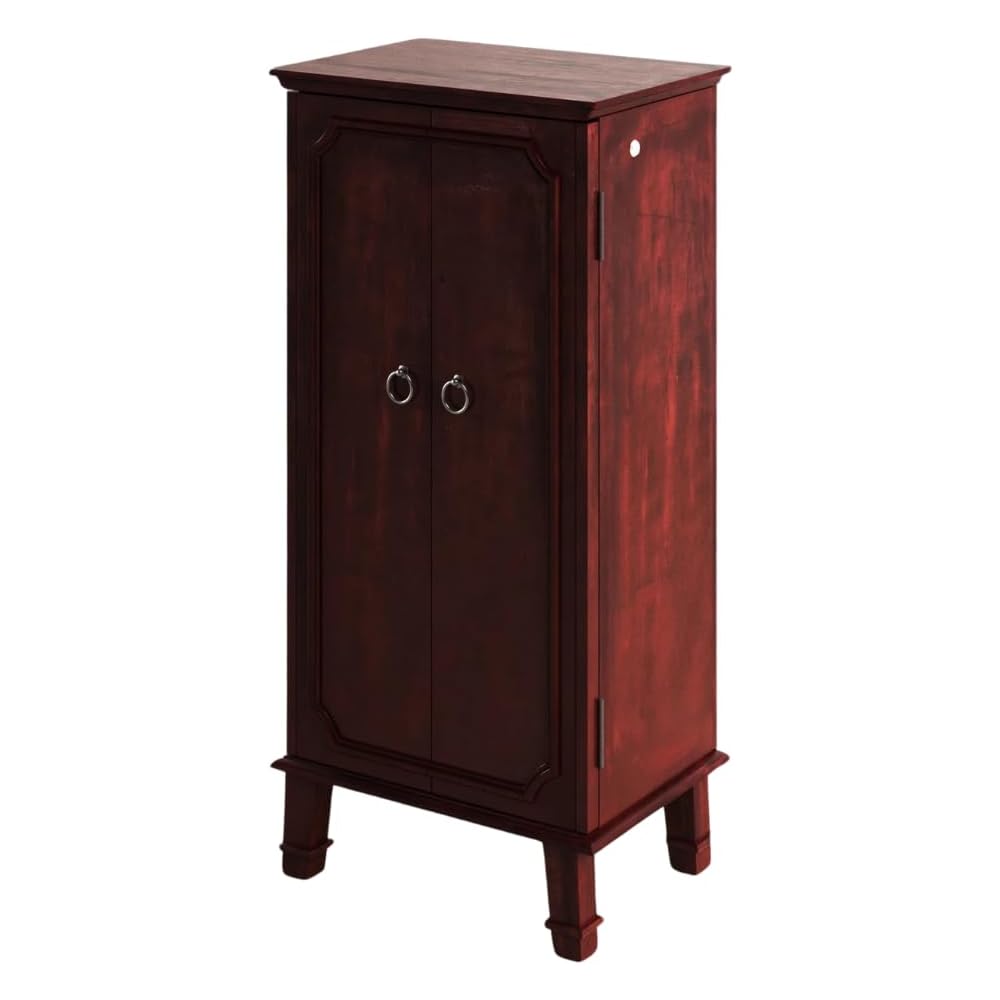 Hives and Honey Casey Fully Locking Jewelry Armoire – Wood Cabinet with Mirror, 7 Storage Drawers, Necklace Hooks, Anti-Tarnish Lining, Divided Compartments – Cherry