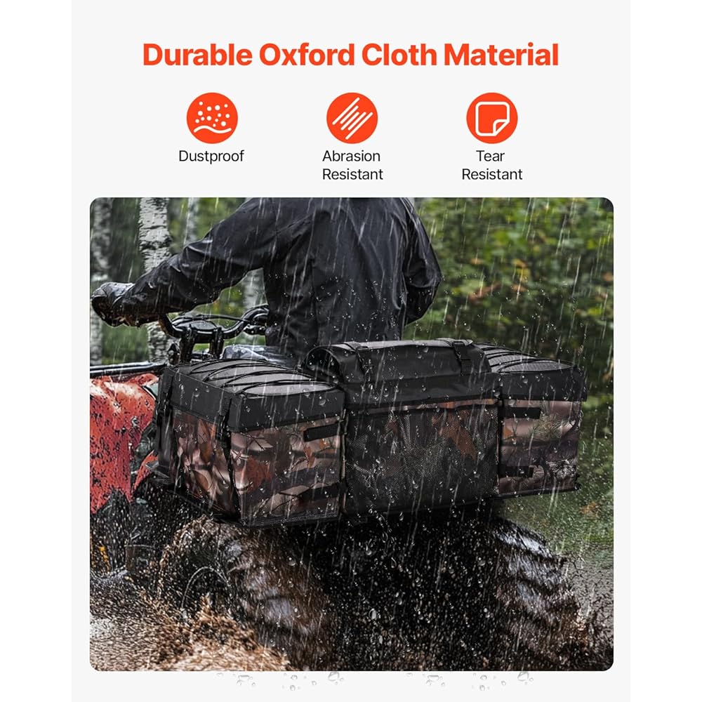 VEVOR ATV Rear Storage Bag, 68L ATV Rear Cargo Bag with Sponge Seat Cushion &amp; Bottle Holder, 600D Oxford Cloth Storage Rear Rack Seat Bag Fit Most ATVs with Rear Rack, Compatible with ATV, UTV, Can-Am