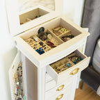 HIVES &amp; HONEY Holly Organizer Storage 7 Drawers Bronze Shaker Hardware Jewelry Armoire, 40" X 18" X 12", White