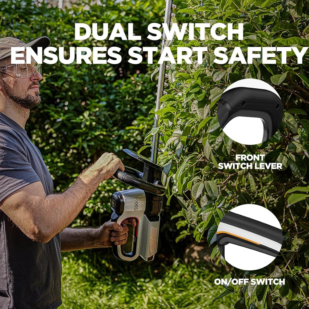 Litheli 20V Cordless Hedge Trimmer 20" (0.8" Cut), Handheld Shrub/Bush Trimmer, Lightweight Shrub/Bush Trimmer for Thick Branches, Yard, Garden (2.0Ah Battery Incl.)