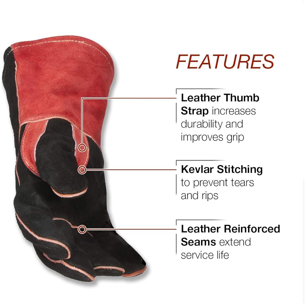 Hobart 770890 Auto-Darkening Welding Helmet &amp; Lincoln Electric Traditional MIG/Stick Welding Gloves | 14" Lined Leather | Kevlar Stitching | K2979-ALL