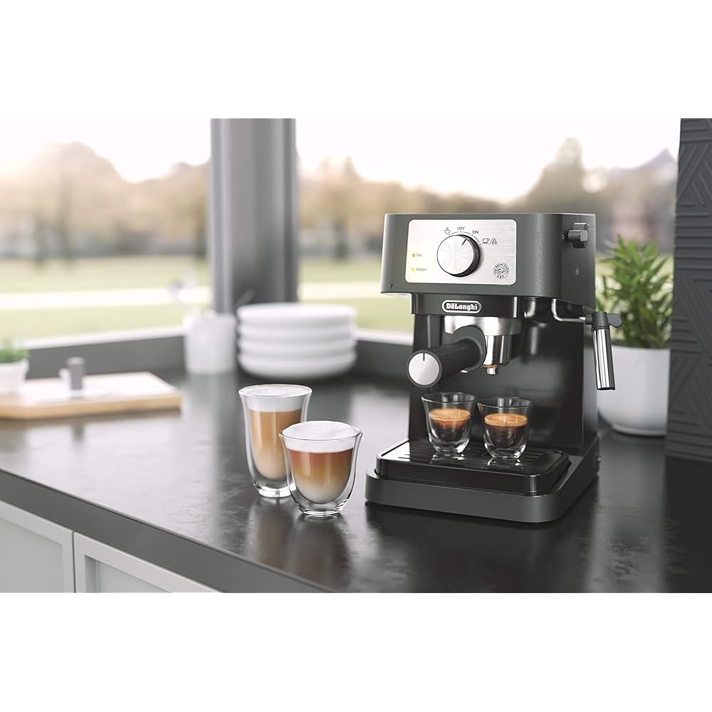 De'Longhi Stilosa Manual Espresso Machine, Compact Coffee Maker, 15 Bar Pump Pressure, Manual Milk Frother Steam Wand for Authentic Single &amp; Double Espresso, Lattes &amp; Cappuccinos, Tamper Included