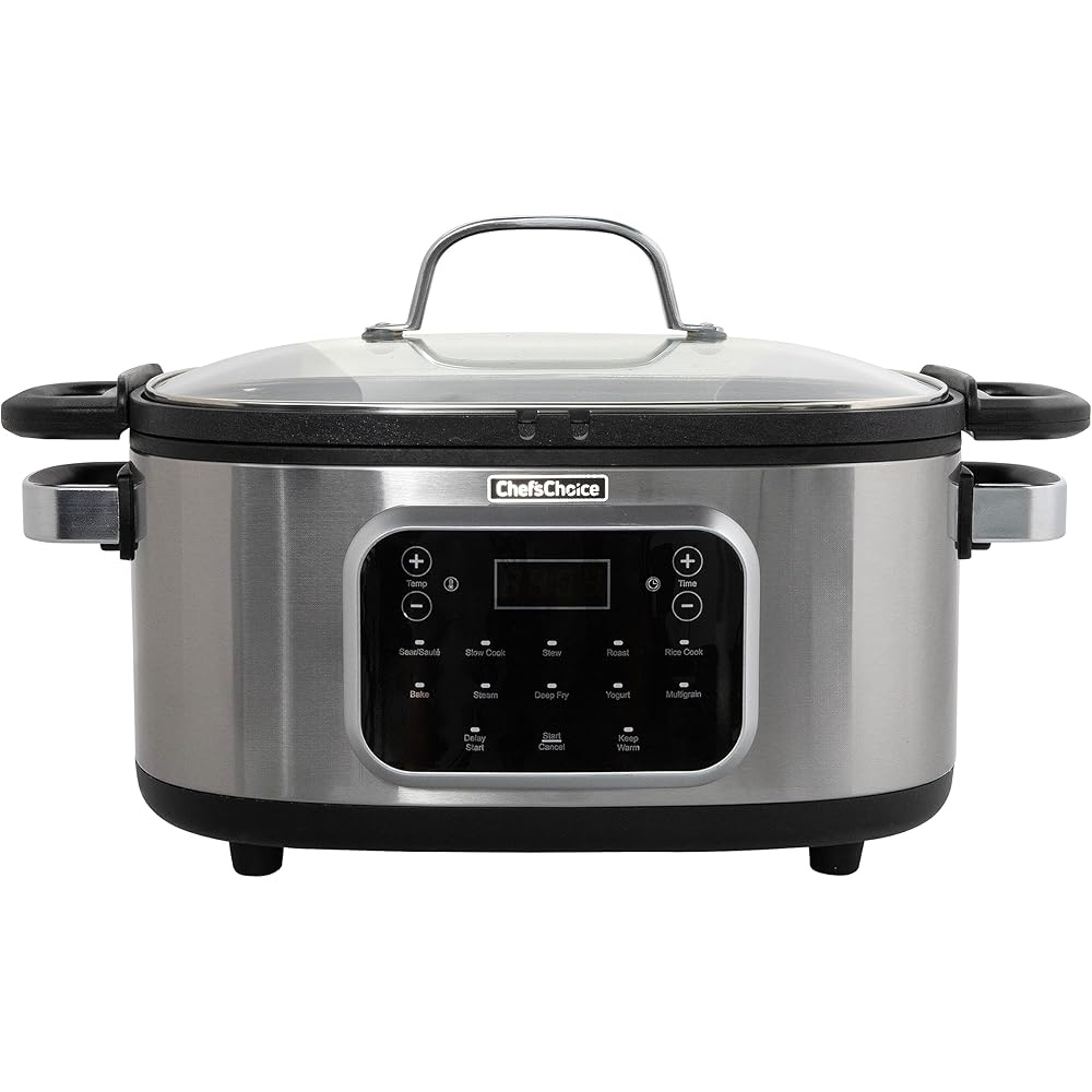 Chef'sChoice Multicooker, Large 6-Quart Capacity Multipurpose Non-Stick Vessel and Variable Temperature Control with Keep Warm and 12 Cooking Presets, 1300-Watts, Stainless Steel