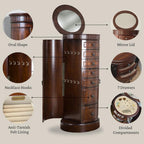 Hives and Honey Bailee Jewelry Armoire – Oval Shape Jewelry Organizer with 7 Drawers, Vanity Mirror, Ring Rolls &amp; Necklace Hooks – Walnut