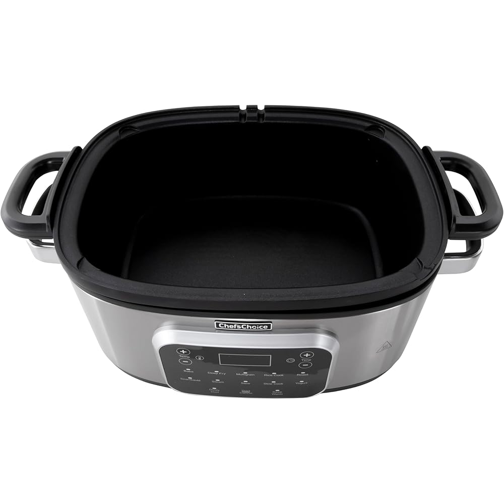 Chef'sChoice Multicooker, Large 6-Quart Capacity Multipurpose Non-Stick Vessel and Variable Temperature Control with Keep Warm and 12 Cooking Presets, 1300-Watts, Stainless Steel