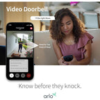 Arlo Video Doorbell 2K | 2nd Gen | Wire-Free/Wired Option, 2-Way Audio, Night Vision, Head to Toe Video View, Integrated Siren | Live Stream | Real Time Notifications |180 Deg Wide View, White