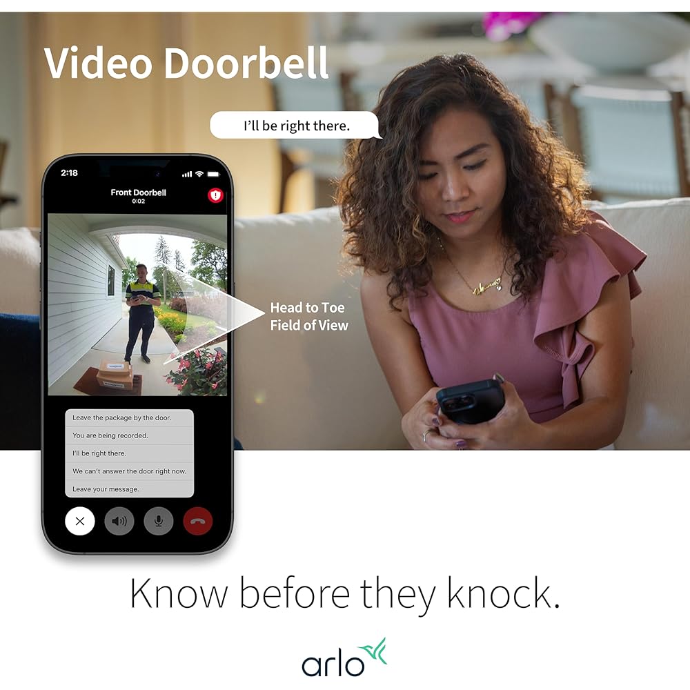 Arlo Video Doorbell 2K | 2nd Gen | Wire-Free/Wired Option, 2-Way Audio, Night Vision, Head to Toe Video View, Integrated Siren | Live Stream | Real Time Notifications |180 Deg Wide View, White