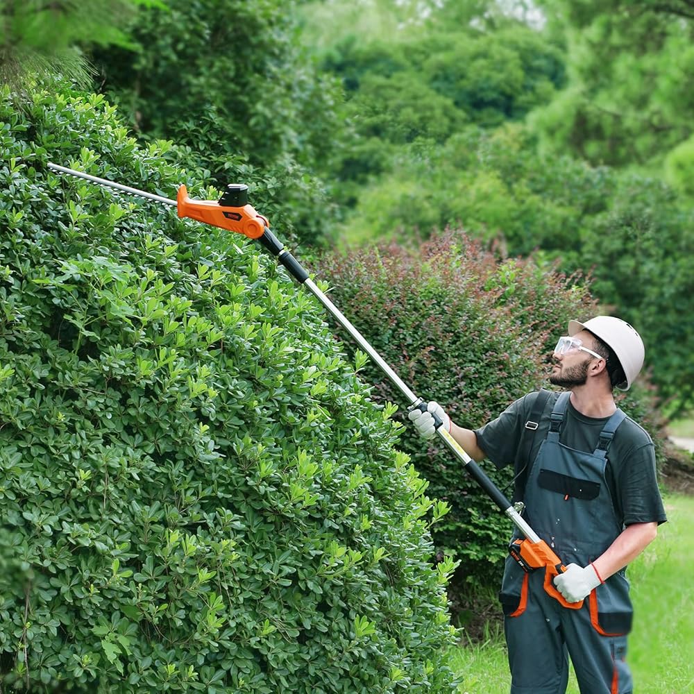 VEVOR Pole Cordless Hedge Trimmer, 20V Electric Bush Trimmer Kit with 18 inch Double-Edged Steel Blade, 74"-94" Telescoping Design for High Branches(2.0Ah Battery &amp; Fast Charger Included)