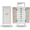 Hives and Honey Cabby Standing Jewelry Armoire – Fully Locking Wood Jewelry Storage with Mirror, 7 Drawers, Necklace Hooks, and Anti-Tarnish Lining – White