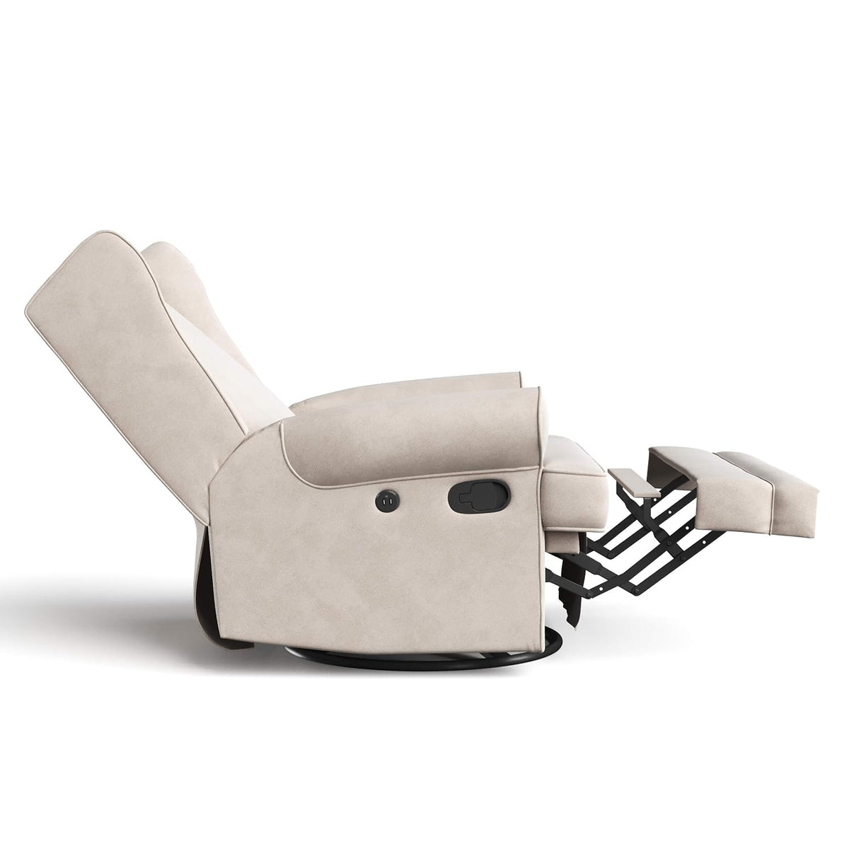 Storkcraft Serenity Glider Recliner Nursery Chair with USB Charging Port (Ivory) – Premium Upholstered Nursery Glider Recliner with Manual Recline Function, Dual USB Charging