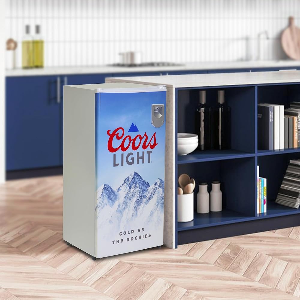 Coors Light Refrigerator Mini Fridge For Kitchen, Bedroom, Office, Dorms, Cuarto, Cool Storage For Wine, Drink, Beverages, Compact Free Standing, Neveras Pequeñpara, 3.2 Cubic Feet Capacity, White