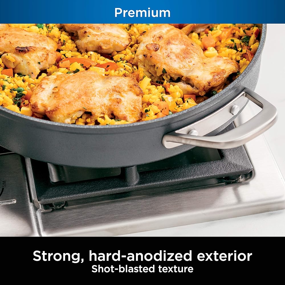 Ninja Foodi NeverStick Professional Hard-Anodized 4-Quart Sauté Pan with Glass Lid, Nonstick, Durable &amp; Oven Safe to 500°F, Salt Grey, C30140