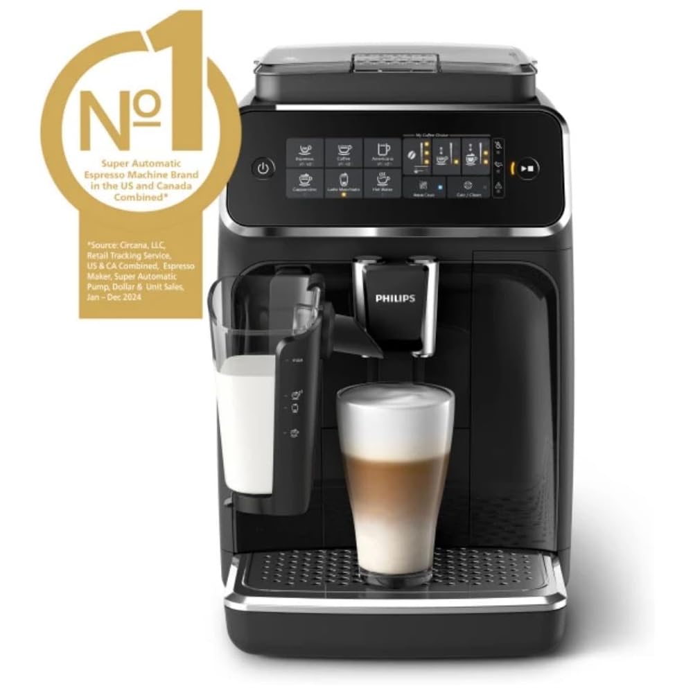 Philips 3200 Series Fully Automatic Espresso Machine, LatteGo Milk Frother, 5 Coffee Varieties, Intuitive Touch Display, 100% Ceramic Grinder, AquaClean Filter, My Coffee Choice, Black (EP3241/54)
