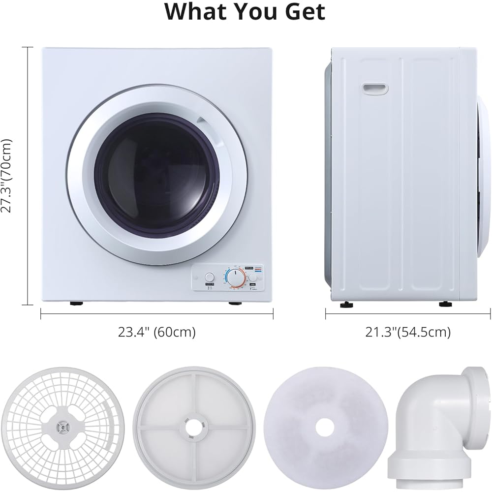SXYCMY Clothes Dryer, Portable Laundry Dryer Dries Up to 13.2LB Compact Laundry Dryers, 3.5 cu.ft Front Load Tumble Stainless Steel Electric Dryer Machine with Stainless Steel Tub &amp; Easy Control Knob