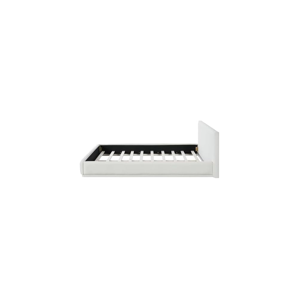 King Size Upholstered Bed with Velvet Fabric, Modern Upholstered Platform Bed with Headboard and Solid Frame for Bedroom, No Box Spring Needed, White