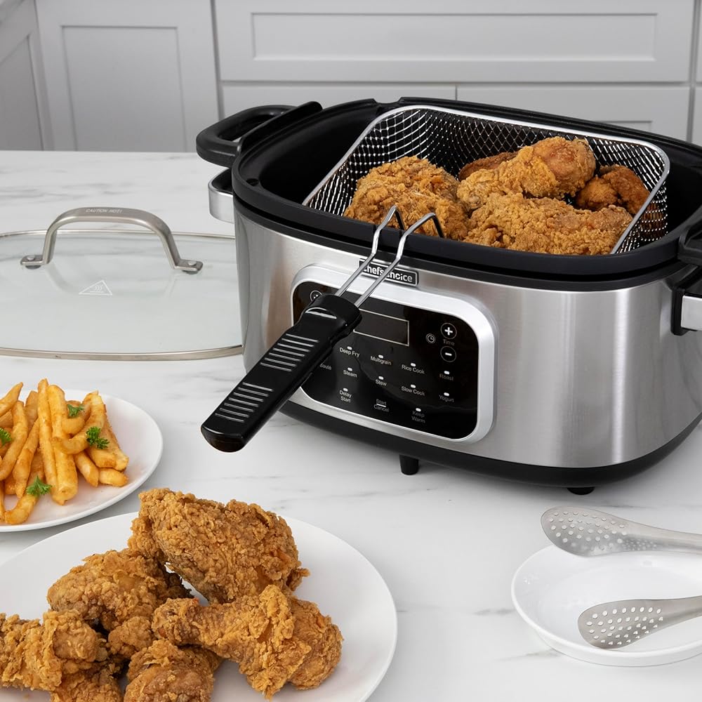 Chef'sChoice Multicooker, Large 6-Quart Capacity Multipurpose Non-Stick Vessel and Variable Temperature Control with Keep Warm and 12 Cooking Presets, 1300-Watts, Stainless Steel