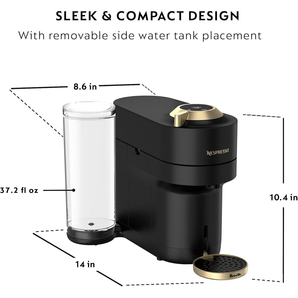 Nespresso Limited-Edition Vertuo Pop+ Coffee and Espresso Maker by Breville, Matte Black Gold