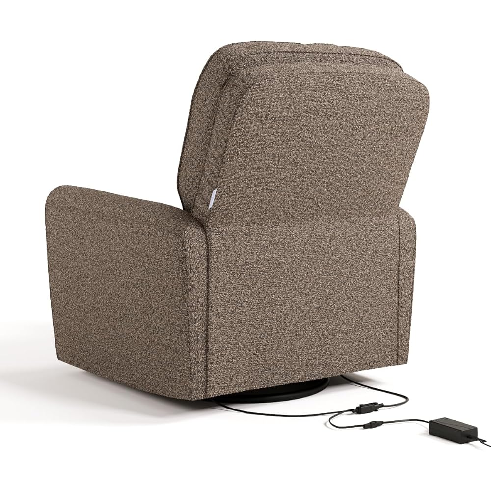 Storkcraft Amalfi Deluxe Power Recliner Swivel Glider (Mountain Brown Boucle) – Premium Electronic Power Recliner for Nursery, Includes Dual-USB Charging Port with USB-A &amp; USB-C, Glider Rocking Chair