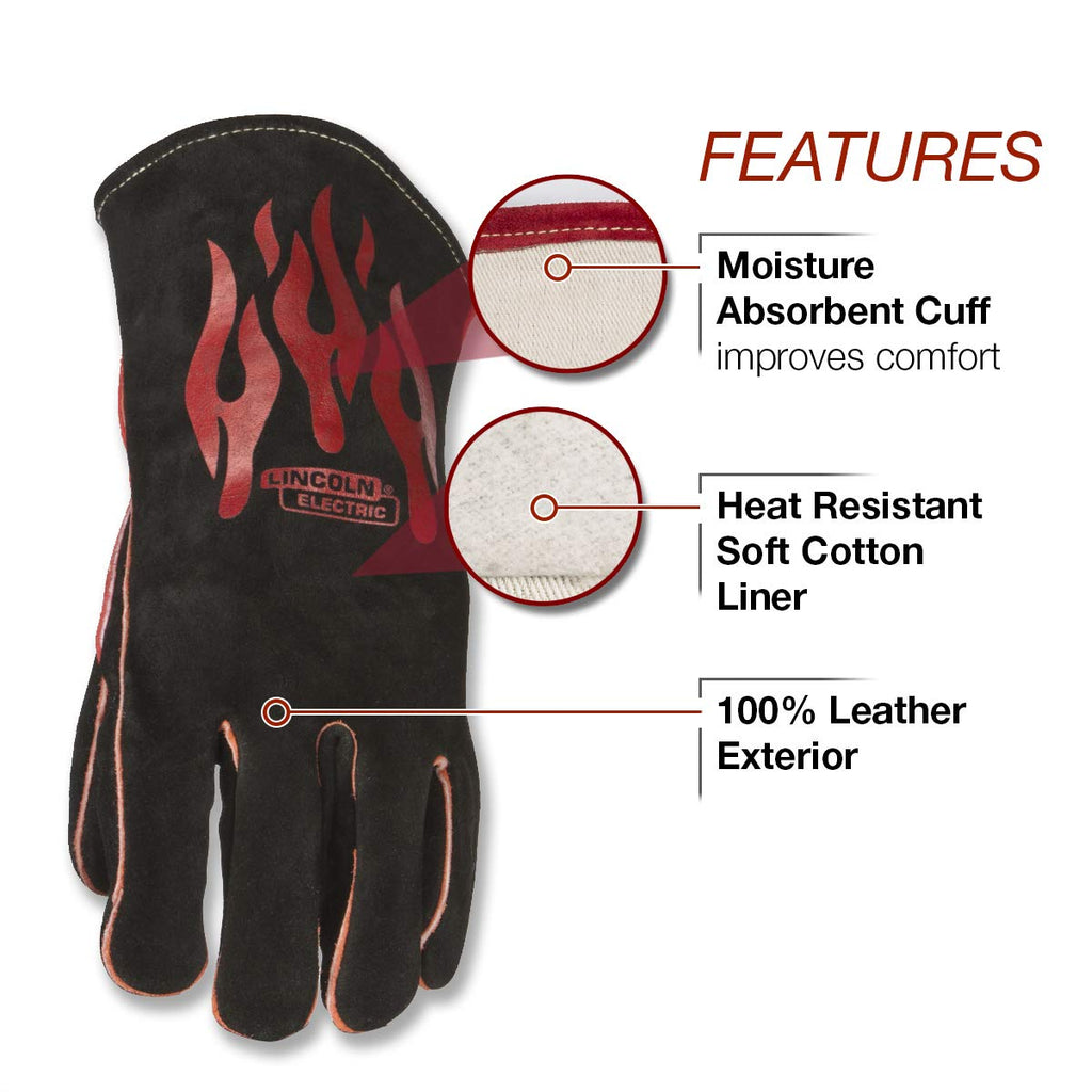 Lincoln Electric Viking 3350 Hot Rodders™ Welding Helmet, Large &amp; Traditional MIG/Stick Welding Gloves | 14" Lined Leather | Kevlar Stitching | K2979-ALL, Black, Red