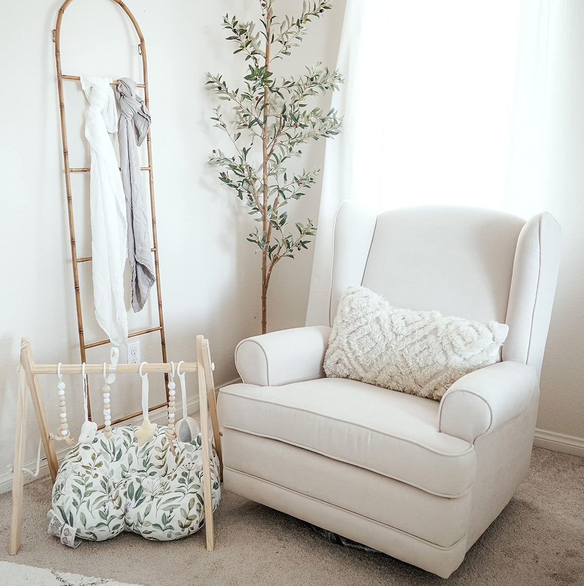 Storkcraft Serenity Glider Recliner Nursery Chair with USB Charging Port (Ivory) – Premium Upholstered Nursery Glider Recliner with Manual Recline Function, Dual USB Charging