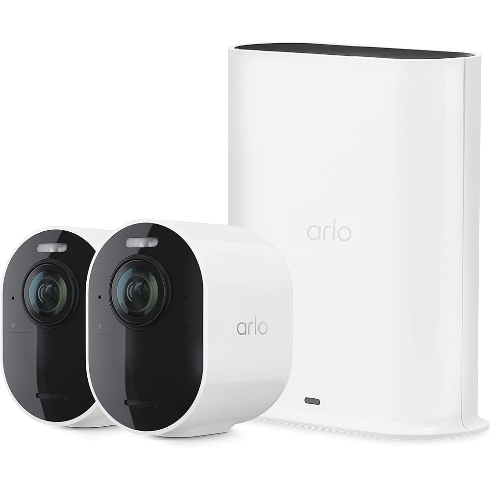 Arlo Ultra 2 Spotlight Camera 4K HDR (2 Cameras, SmartHub Included &amp; Required) | Wireless Home Security Camera | Color Night Vision, Motion Sensor, 180º View, 2-Way Audio, White
