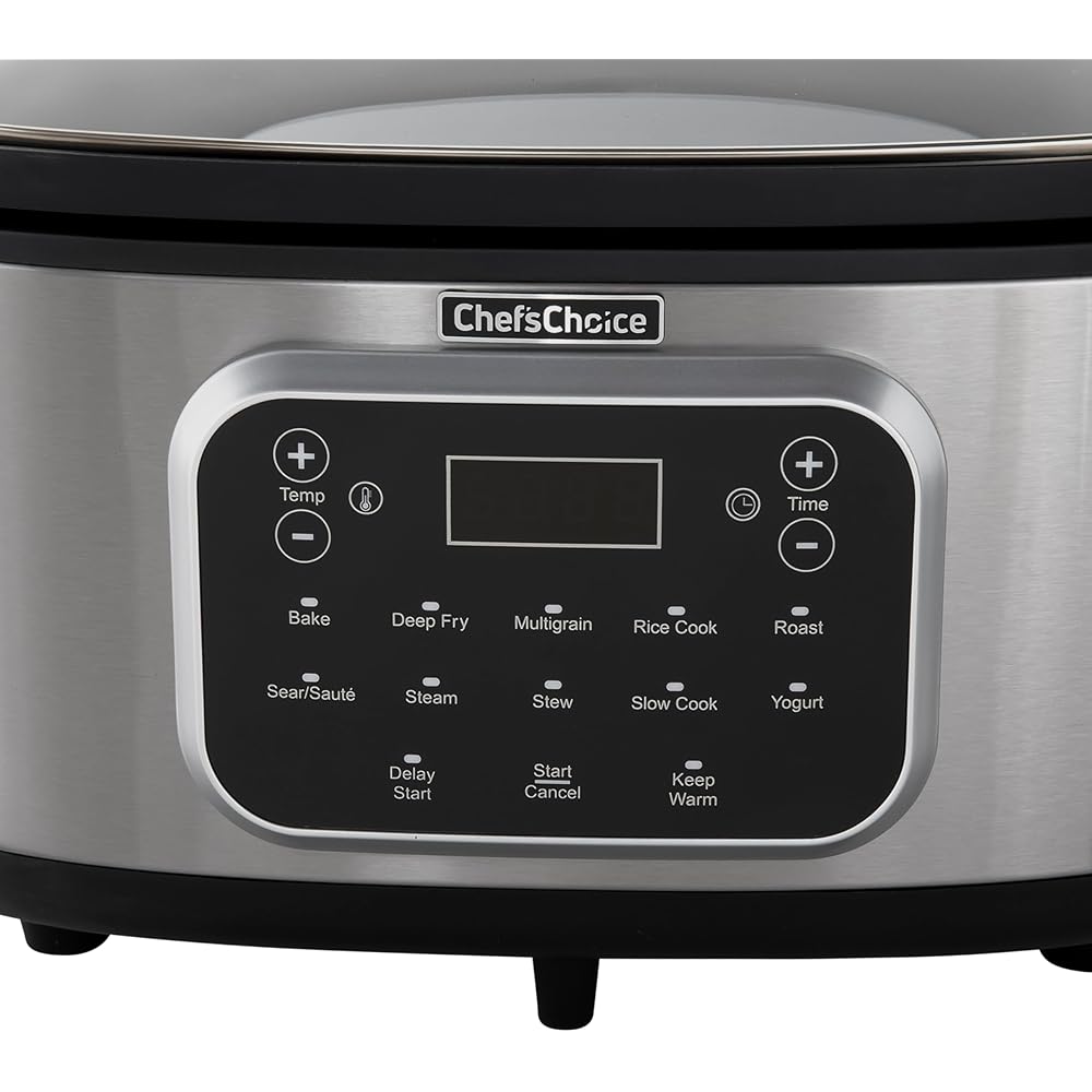Chef'sChoice Multicooker, Large 6-Quart Capacity Multipurpose Non-Stick Vessel and Variable Temperature Control with Keep Warm and 12 Cooking Presets, 1300-Watts, Stainless Steel