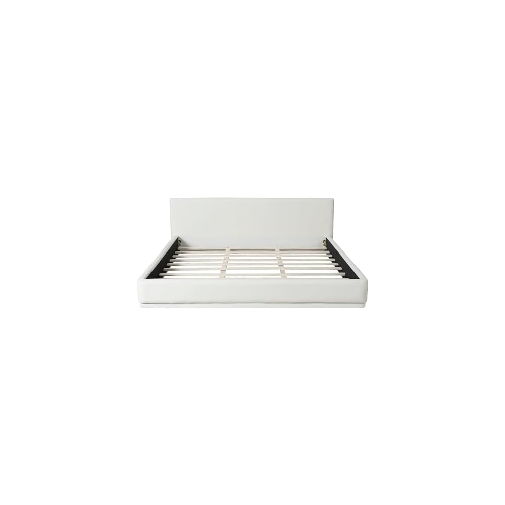 King Size Upholstered Bed with Velvet Fabric, Modern Upholstered Platform Bed with Headboard and Solid Frame for Bedroom, No Box Spring Needed, White