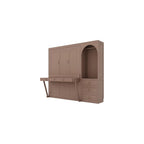 Queen Murphy Bed with Desk and Storage & LED Light, Solid Wood Murphy Wall Bed Cabinet with Storage Drawers &Clothes Rack,Space Saving for Office Bedroom Library,Guest Room (Queen,Brown)
