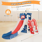 Babytronic Toddler Slide, 6 in 1 Kids Indoor Slide for Toddlers 1-3, Kids Playground for Indoor Outdoor with Basketball Hoop and Telescope, Indoor Outdoor Slide Playset (Blue&amp;Red)