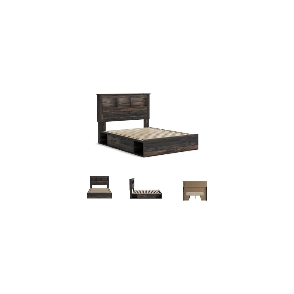 Queen Bookcase Bed with 4 Storage Drawers
