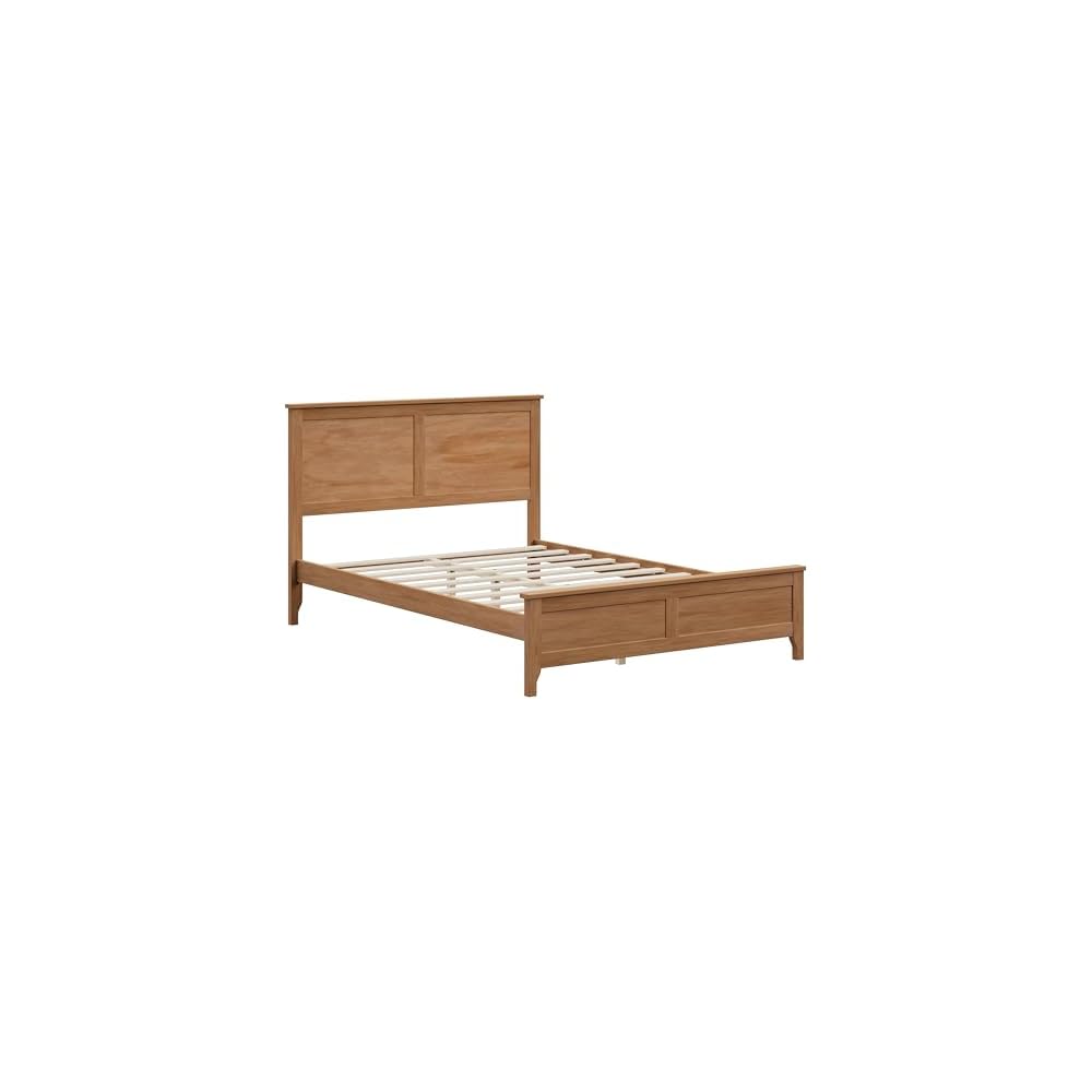 Full Size Pinewood Platform Bed, Modern Bed Frame with Tall Headboard, Solid Bedframe Full-Size for Bedroom Guest Room, Wood Slat Support, No Box Spring Needed, Easy Assembly, Brown