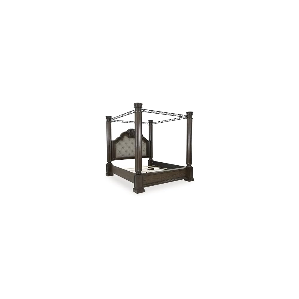 Maylee King Canopy Bed Frame, Dark Brown Wood