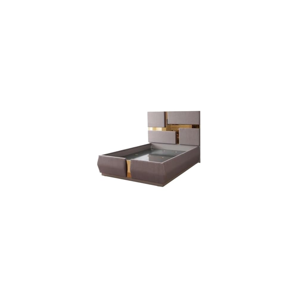 Lorenzo Modern Gold Detailed Tufted King Bed Made with Wood in River Sand Gray