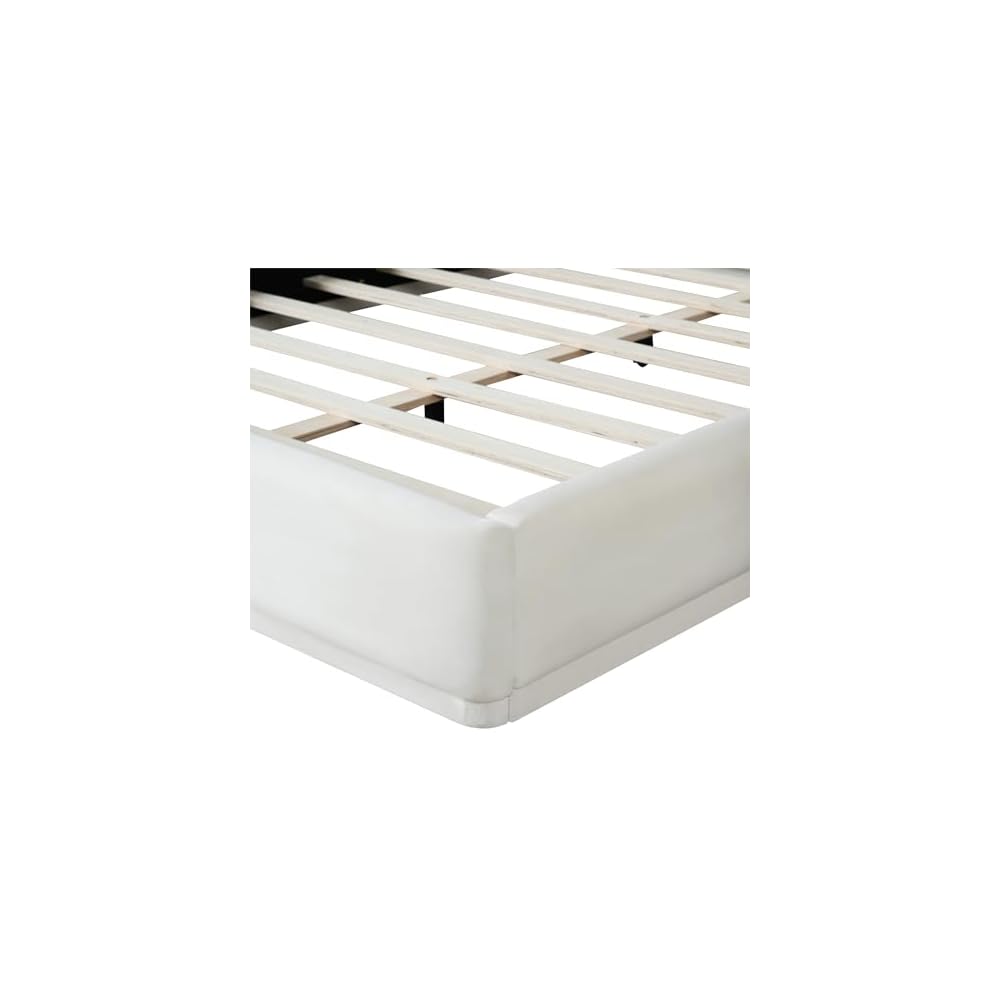 King Size Upholstered Bed with Velvet Fabric, Modern Upholstered Platform Bed with Headboard and Solid Frame for Bedroom, No Box Spring Needed, White