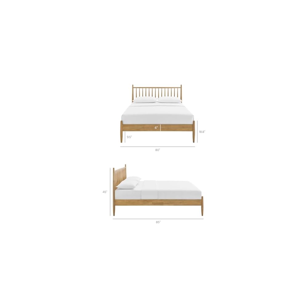 Zane King Size Spindle Bed in Light Oak – Solid Wood Platform Bed Frame with Headboard, No Box Spring Needed