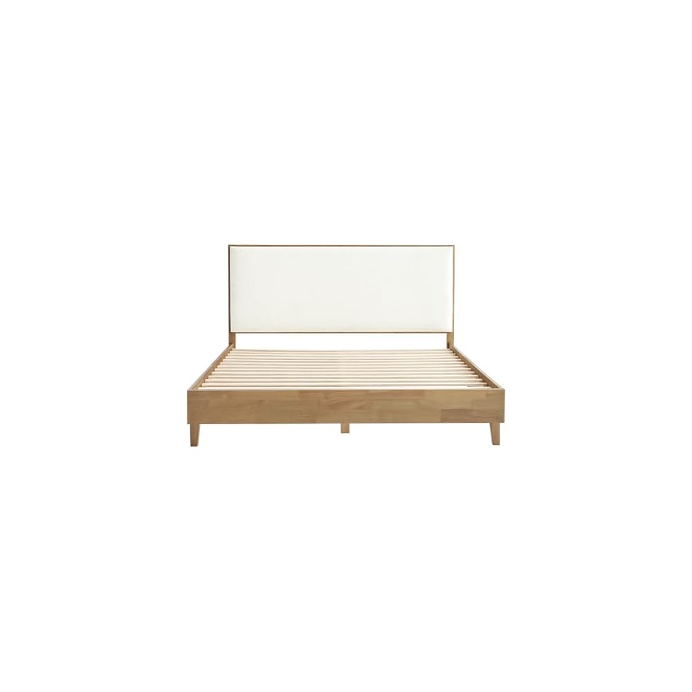 Queen Size Platform Bed Frame, with Boucle Upholstered Headboard, Oak